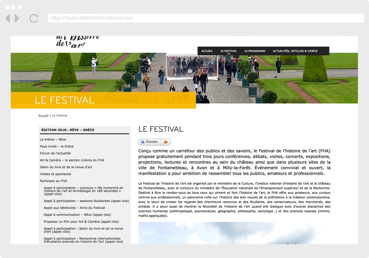 Ecran 2 du site Festival Histoire de l’Art