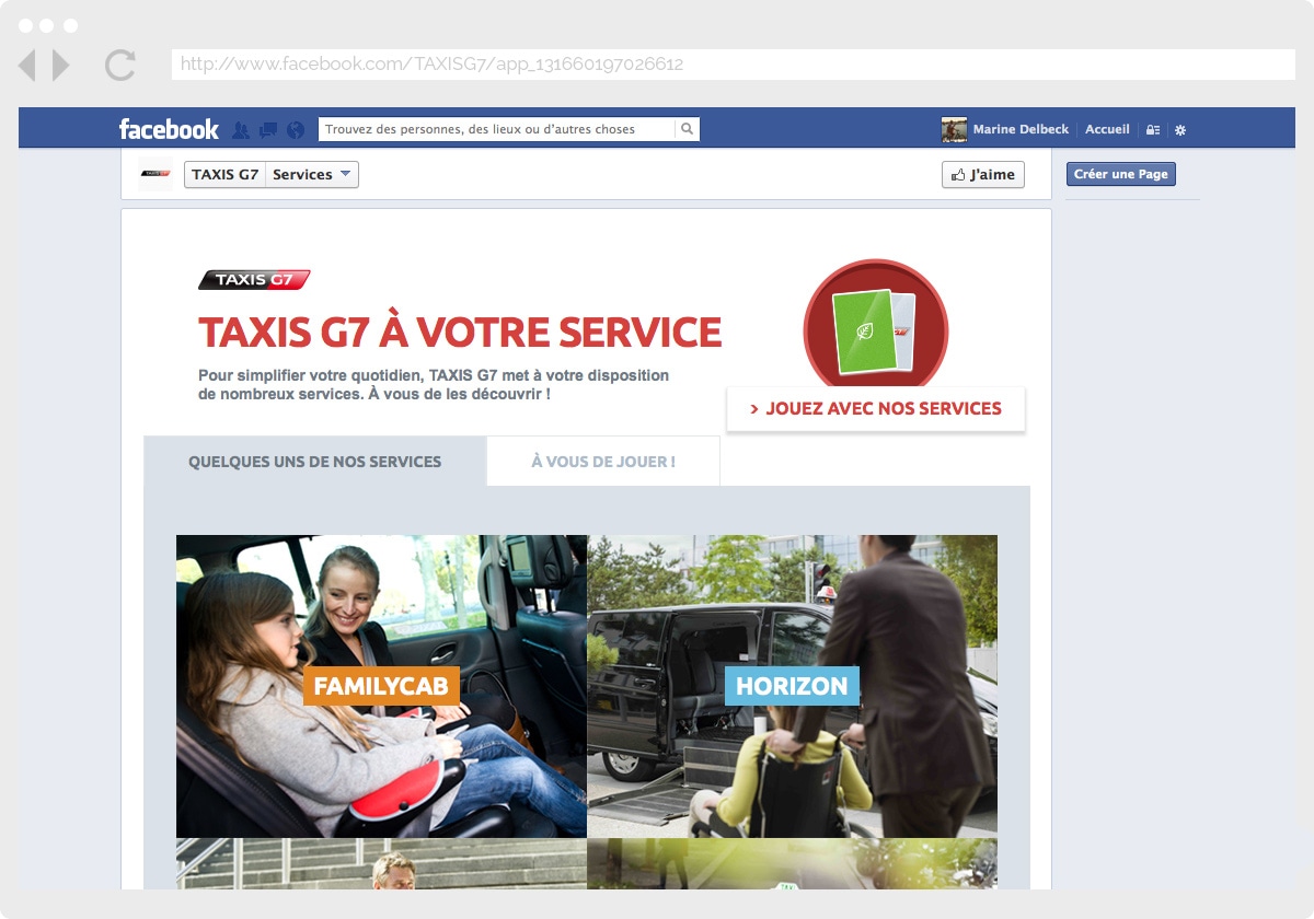 Ecran 1 du site Taxis G7 : services