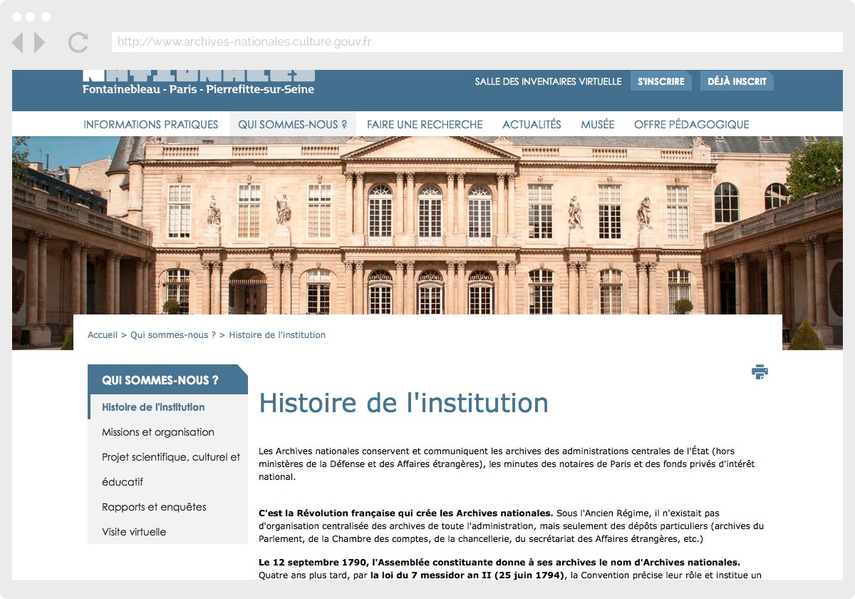 Ecran 3 du site Archives Nationales