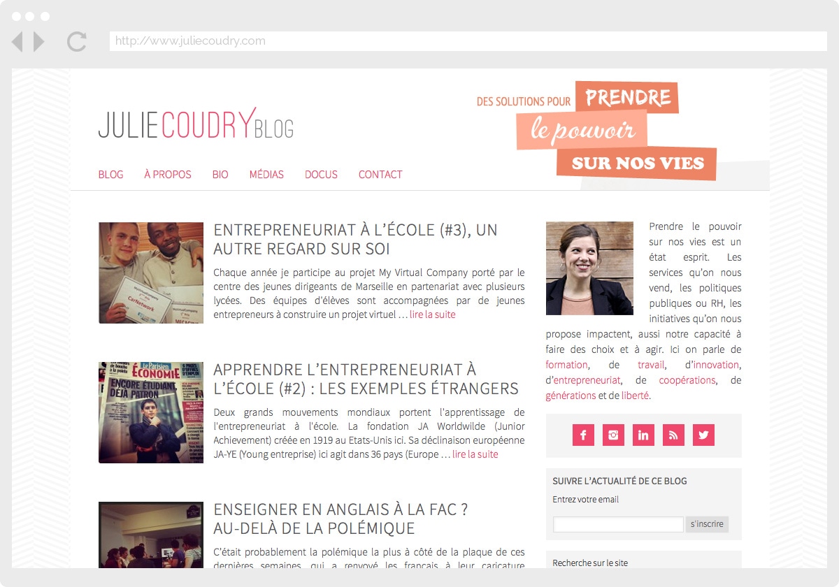 Ecran 1 du site Julie Coudry