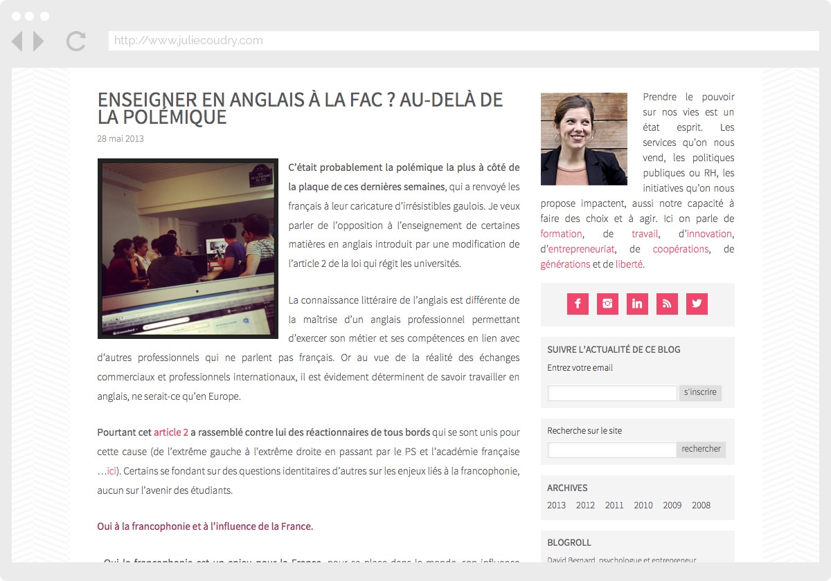 Ecran 2 du site Julie Coudry