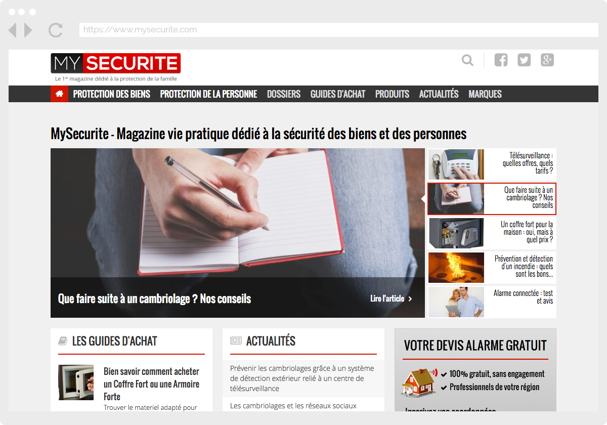 Ecran 1 du site MySecurite