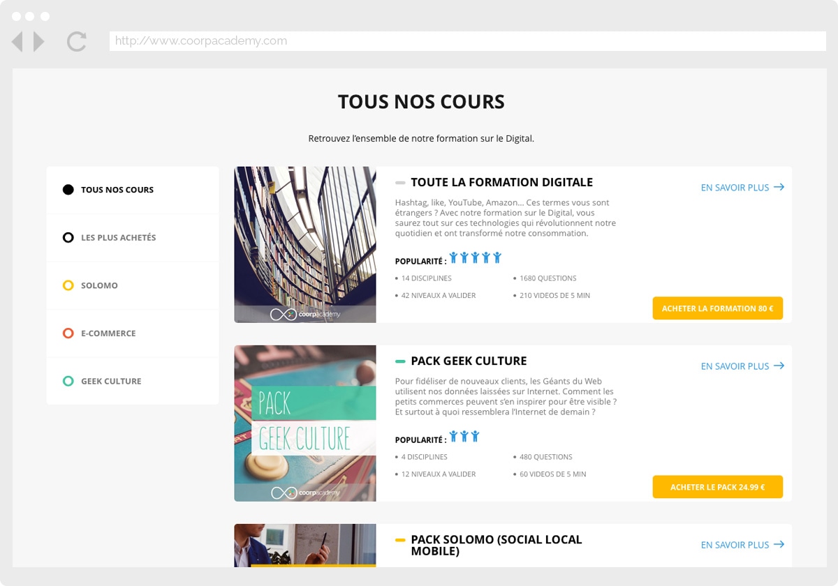 Ecran 2 du site Coorp Academy