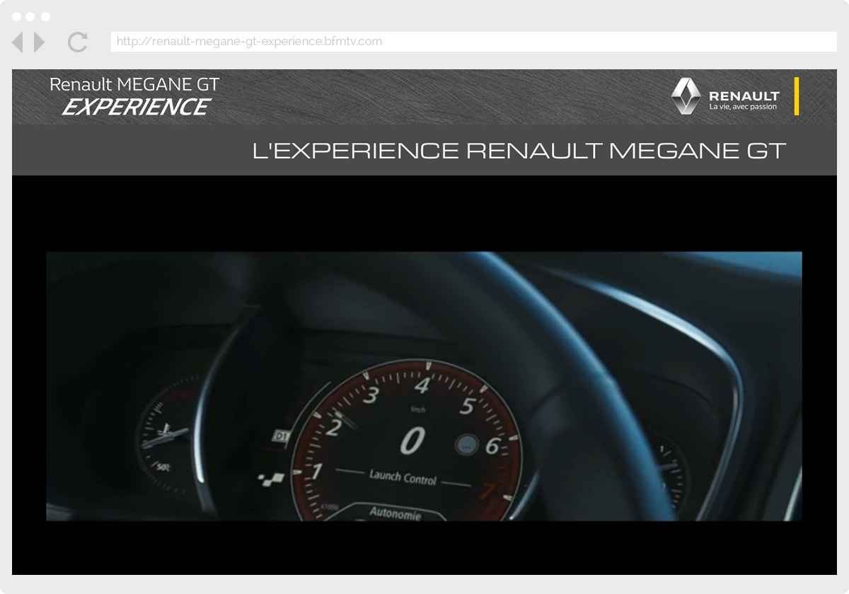 Ecran 1 du site Renault Megane GT Experience