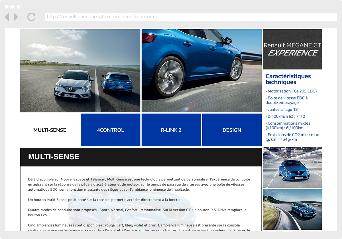 Ecran 3 du site Renault Megane GT Experience