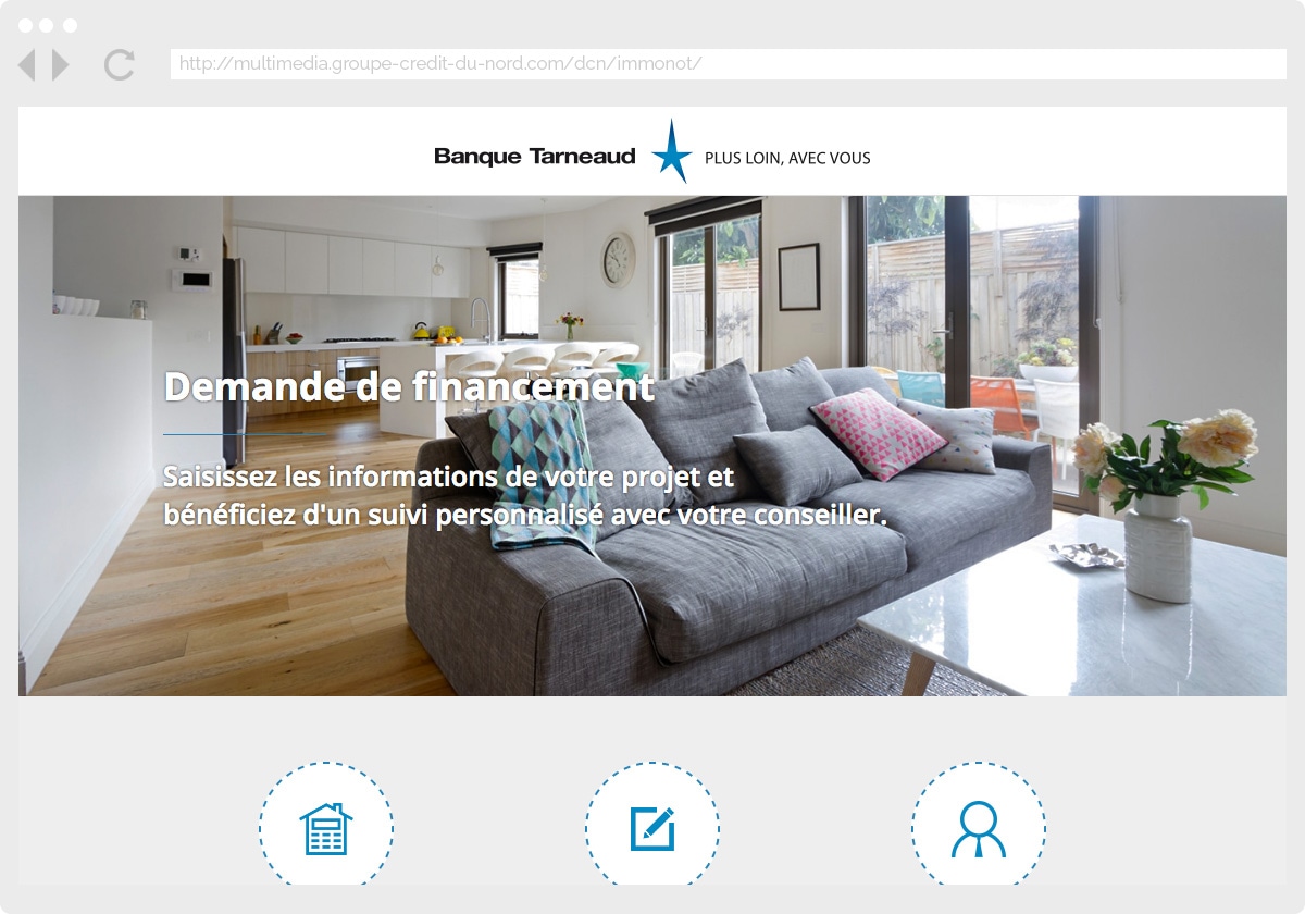 Ecran 1 du site Banque Tarneaud