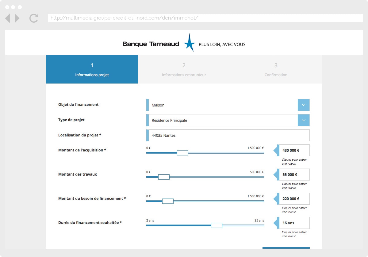 Ecran 2 du site Banque Tarneaud