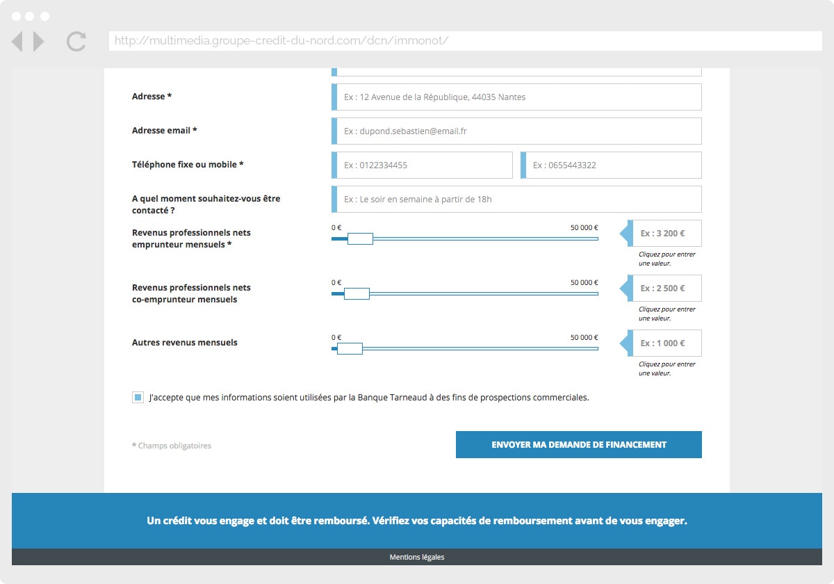 Ecran 3 du site Banque Tarneaud