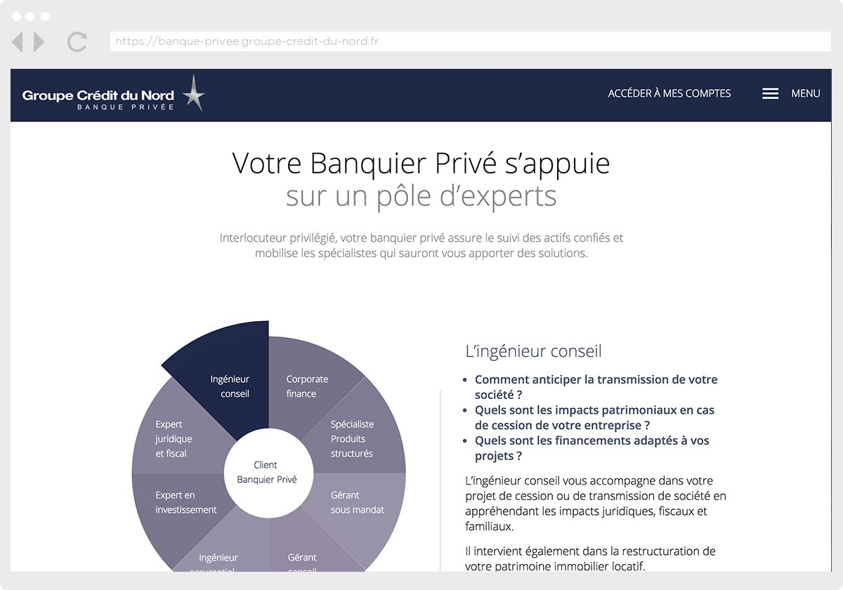 Ecran 2 du site Banque Privée