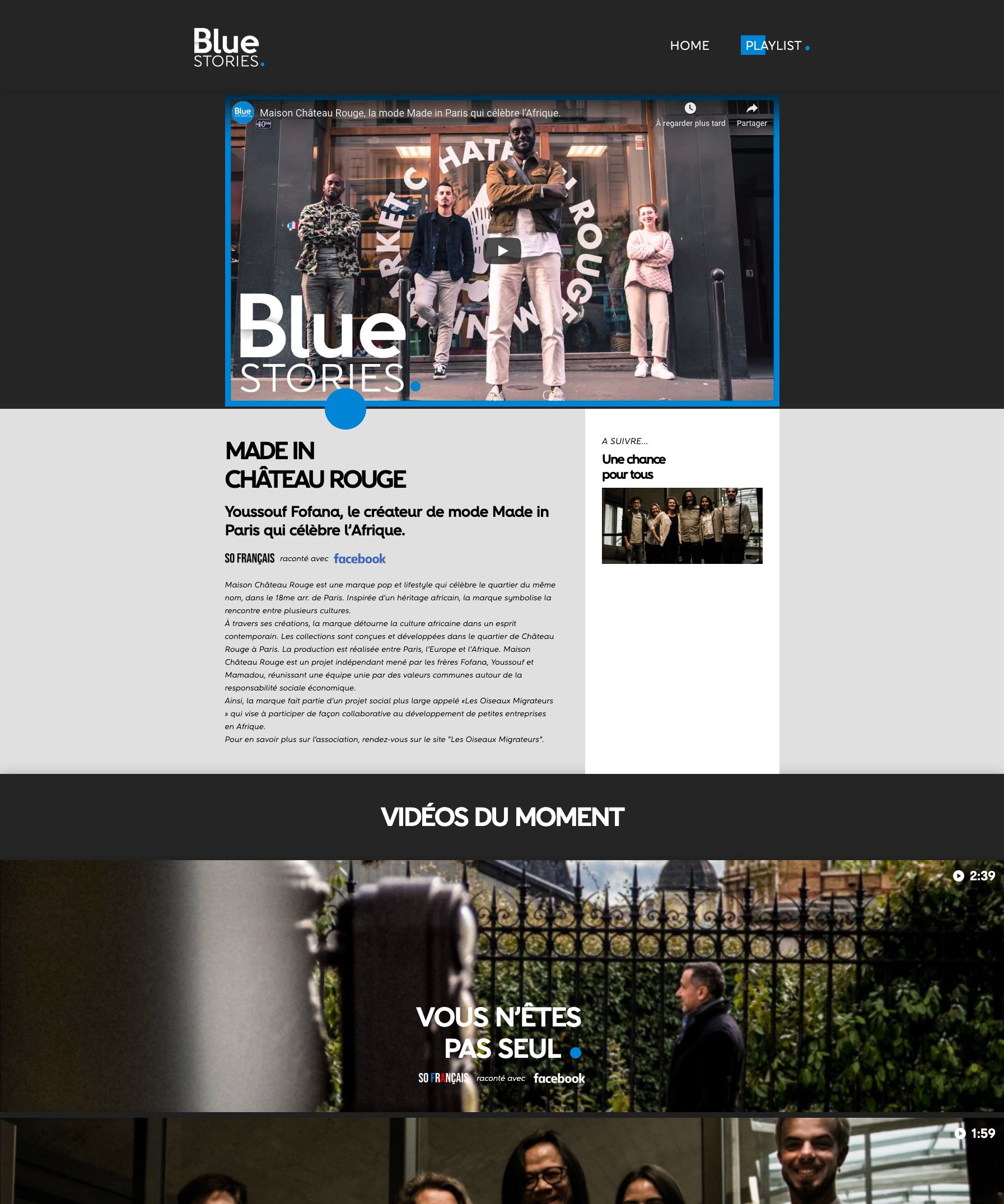 Ecran 1 du site Blue Stories